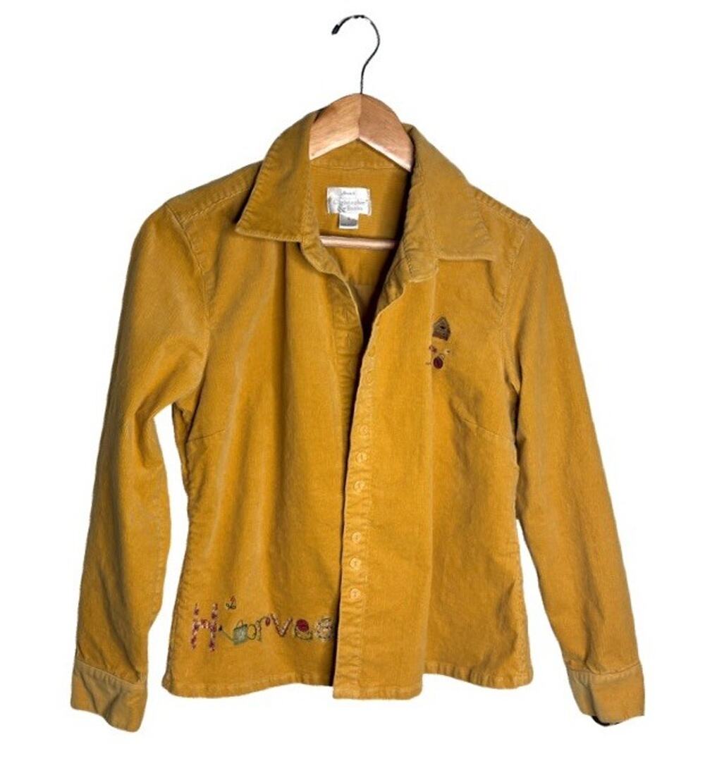 Christopher&Banks Harvest Corduroy Button Up Size Small Embroidery Yellow